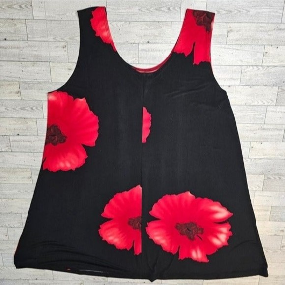 Pretty Woman Black/Red Flower Trapez Dress, Women's Size 2XL Made in USA - Picture 4 of 5